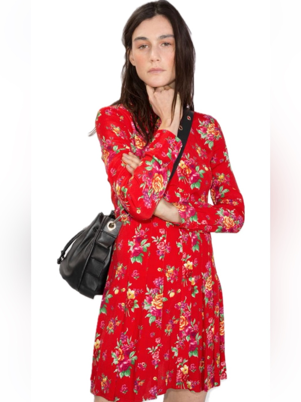 & Other Stories Red Floral Long Sleeve Dress